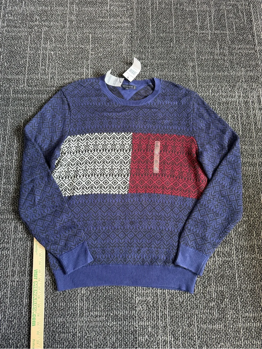 Tommy Hilfiger Men's Fair Isle Flag Crewneck Cotton Sweater Size XL NWT